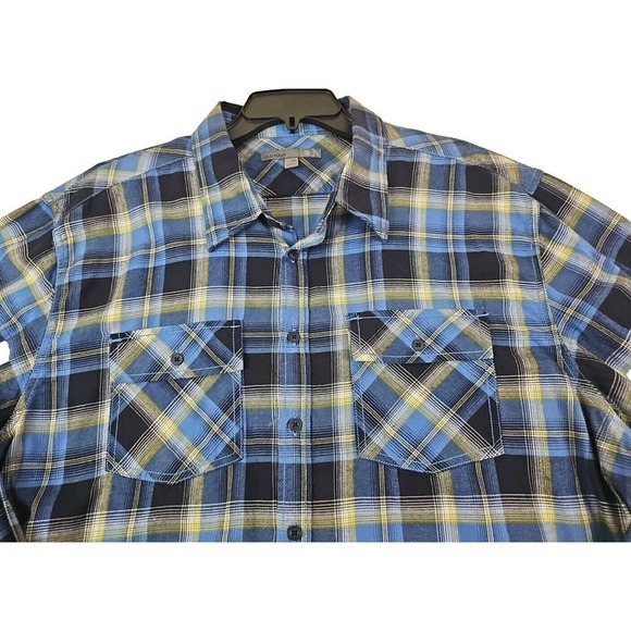 Old Navy ~Men's Size XXL~ Blue/Yellow Plaid Flannel Shirt 100% Cotton NWT. - Picture 5 of 9